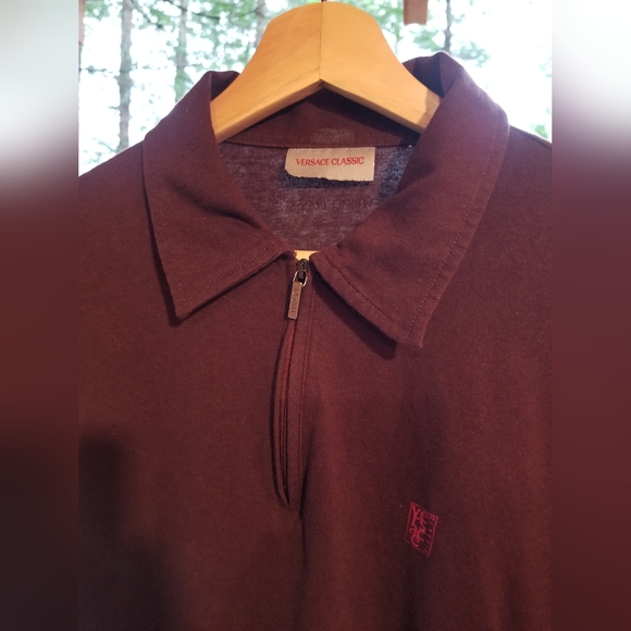 Gianni Versace Classic Long Sleeve Zip Collar T Shirt Polo Medium Burgundy Mens - Picture 5 of 7